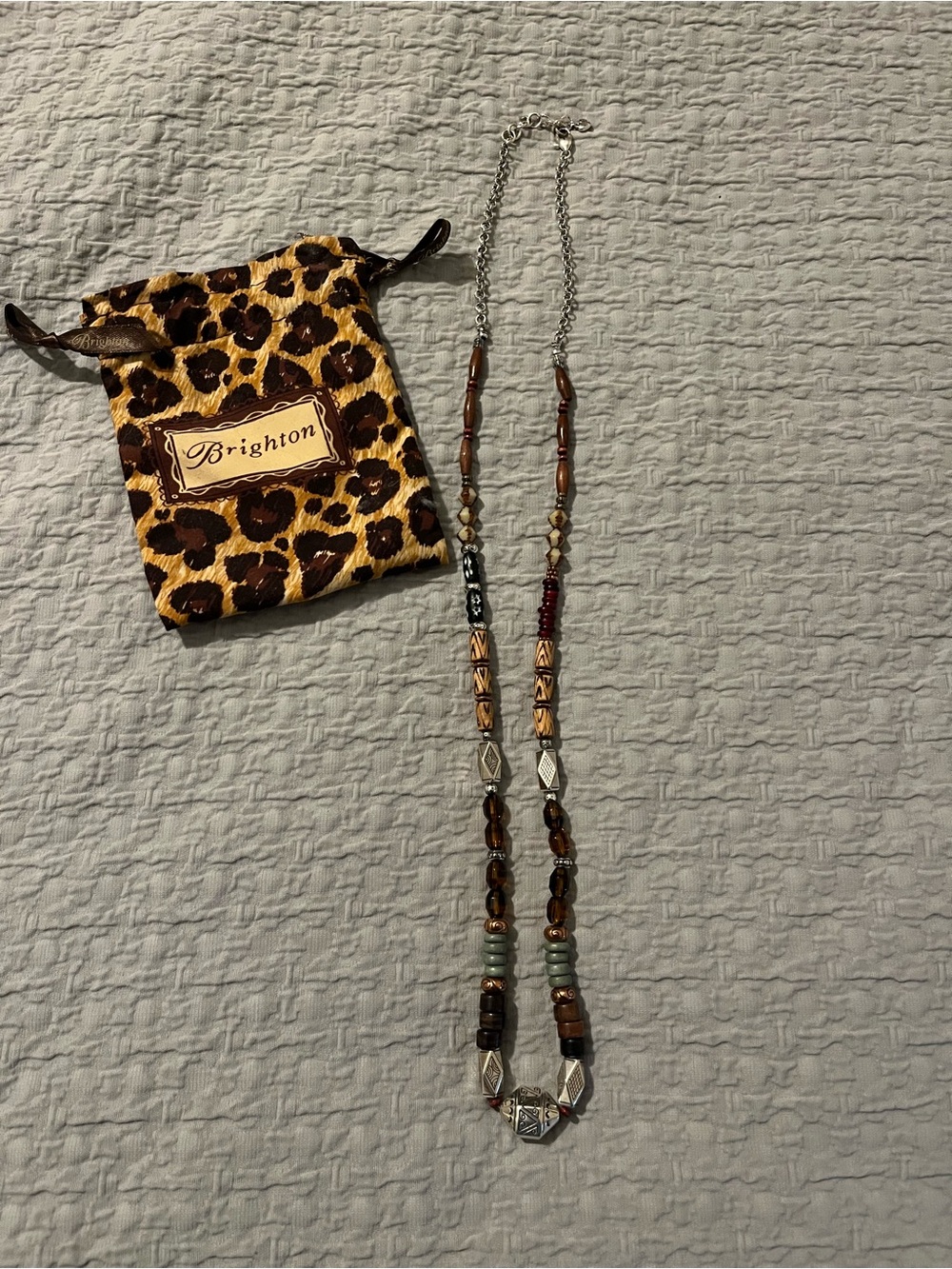 Brighton Brown and Silver Mixed Bead Necklace with Pouch